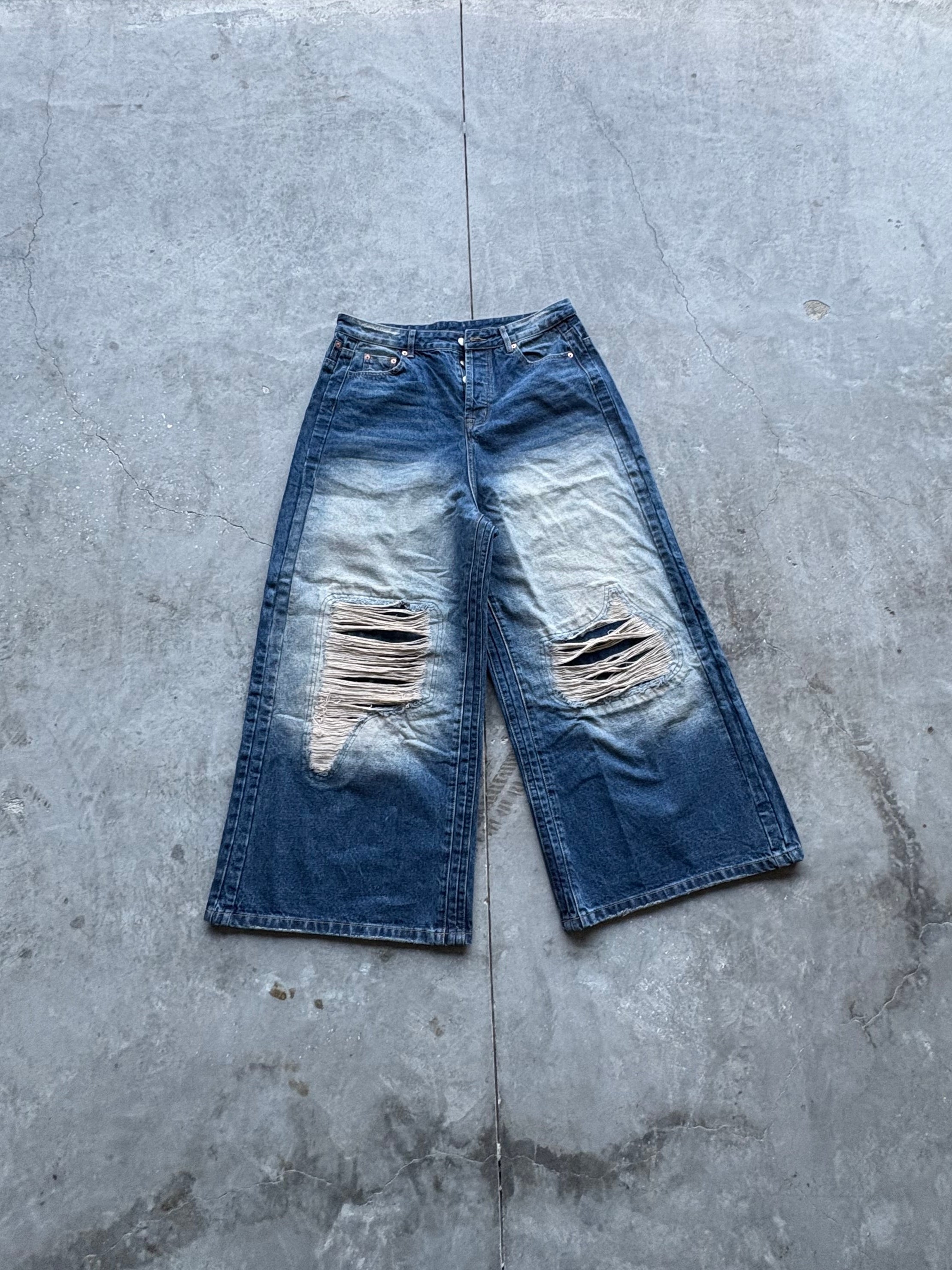 Wide-Leg Distressed Denim