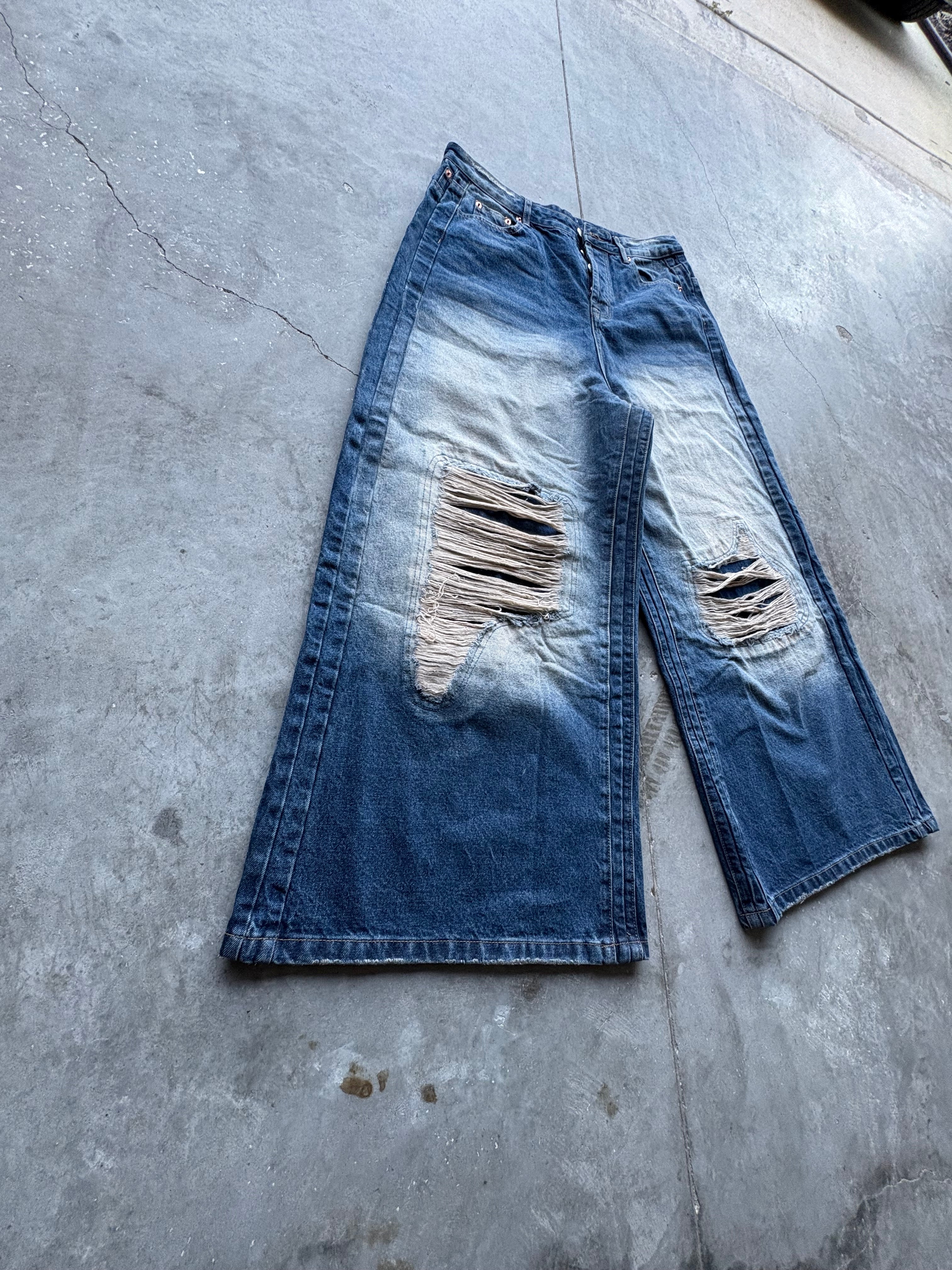 Wide-Leg Distressed Denim